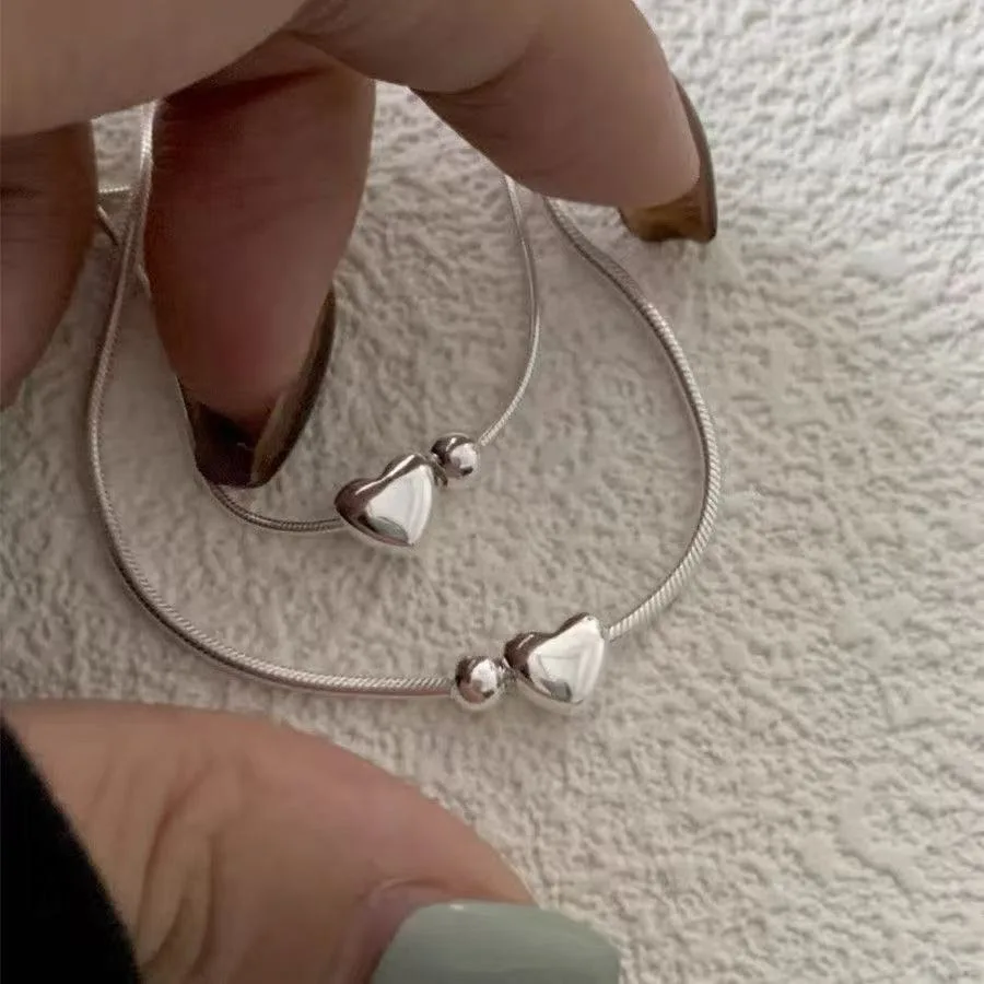 

Women's Cute Silver Heart Love Snake Bone Chain Bracelet Thin Forever Love Charm Jewelry for Party Birthday Valentine Gifts