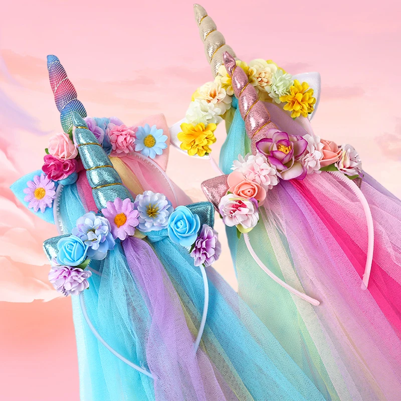 1PC Unicorn Party Celebration Glitter Birthday Hat Fairy Hair Hoop Party Decor Hairbands Kids Children Girl Favor Headwear