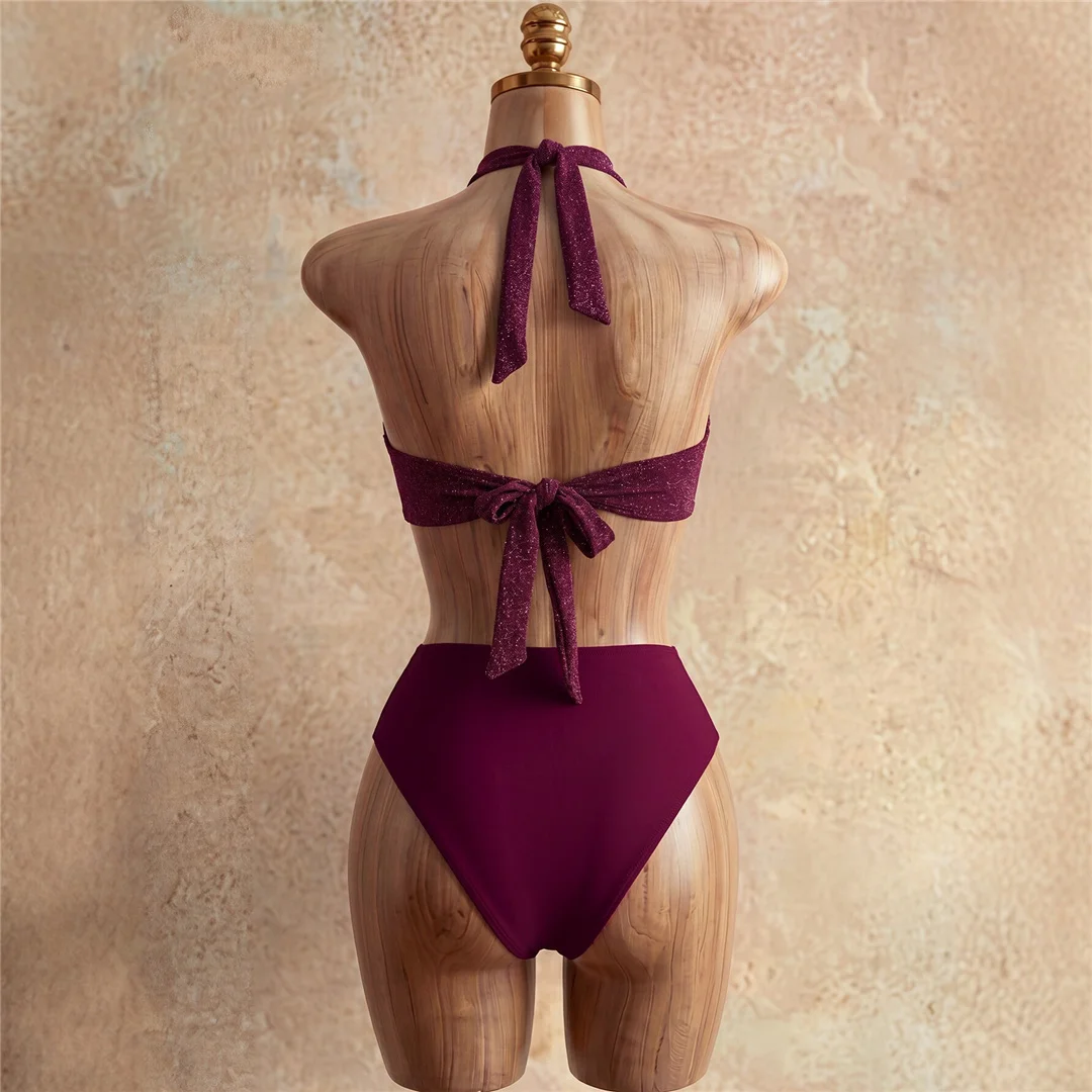 XS - L Tiefer V-Ausschnitt, Neckholder, transparentes Netz, Damen-Badeanzug, einteiliger Badeanzug, rückenfreier Monokini, Badebekleidung, Badeanzug, Modell V8308 – Detail 5