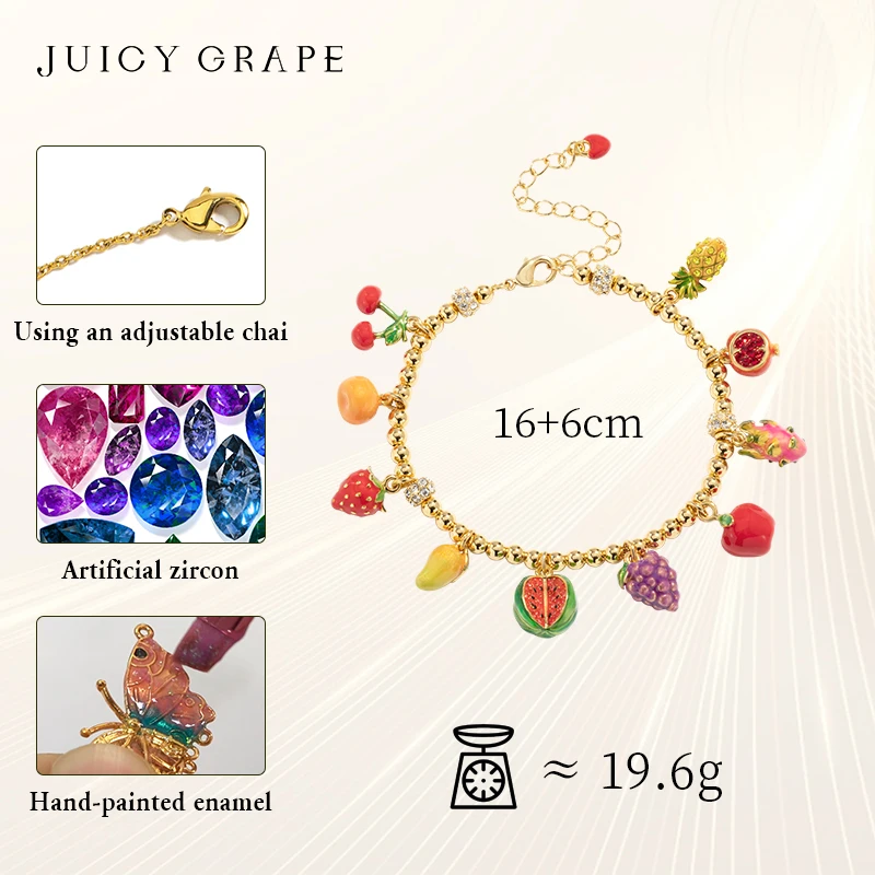 Juicy Grape Enamel Fruit Bracelet Strawberry/ Pineapple /Watermelon/Apple/Grape/ Orange Bracelet Plated with18K Real Gold Gifts