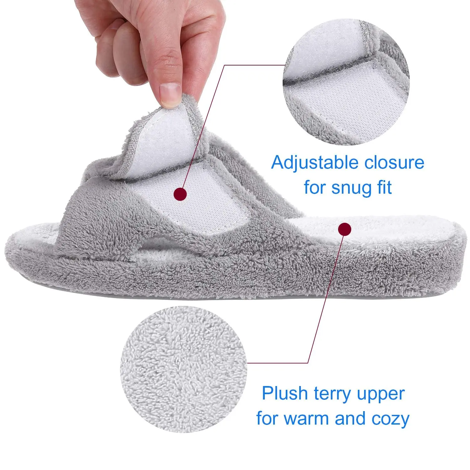 Comwarm Fuzzy House Slippers For Women New Terry Cloth Arch Support Cotton Slippers Four Seasons Open Toe Indoor Flat Slippers