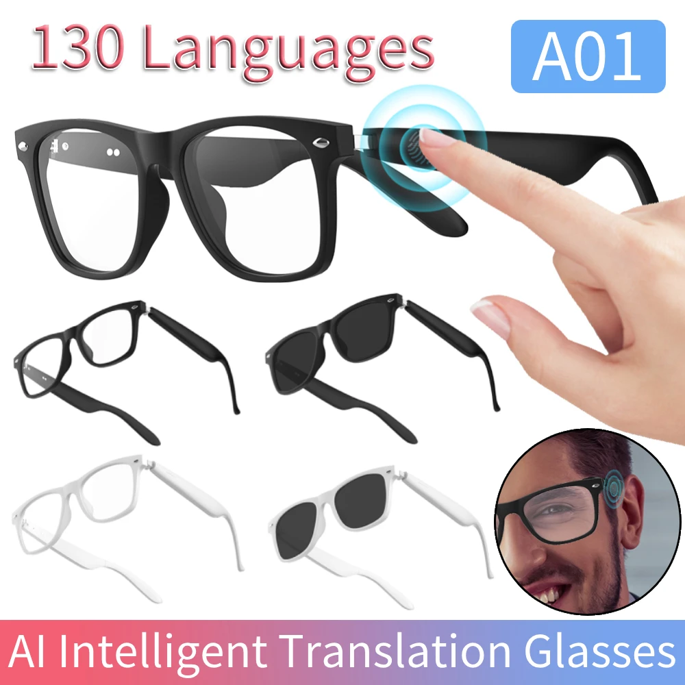 A01 130 Languages AI Intelligent Translation Glasses Wireless Headset Sunglasses Built-in Microphone Speakers Driving Sunglasses