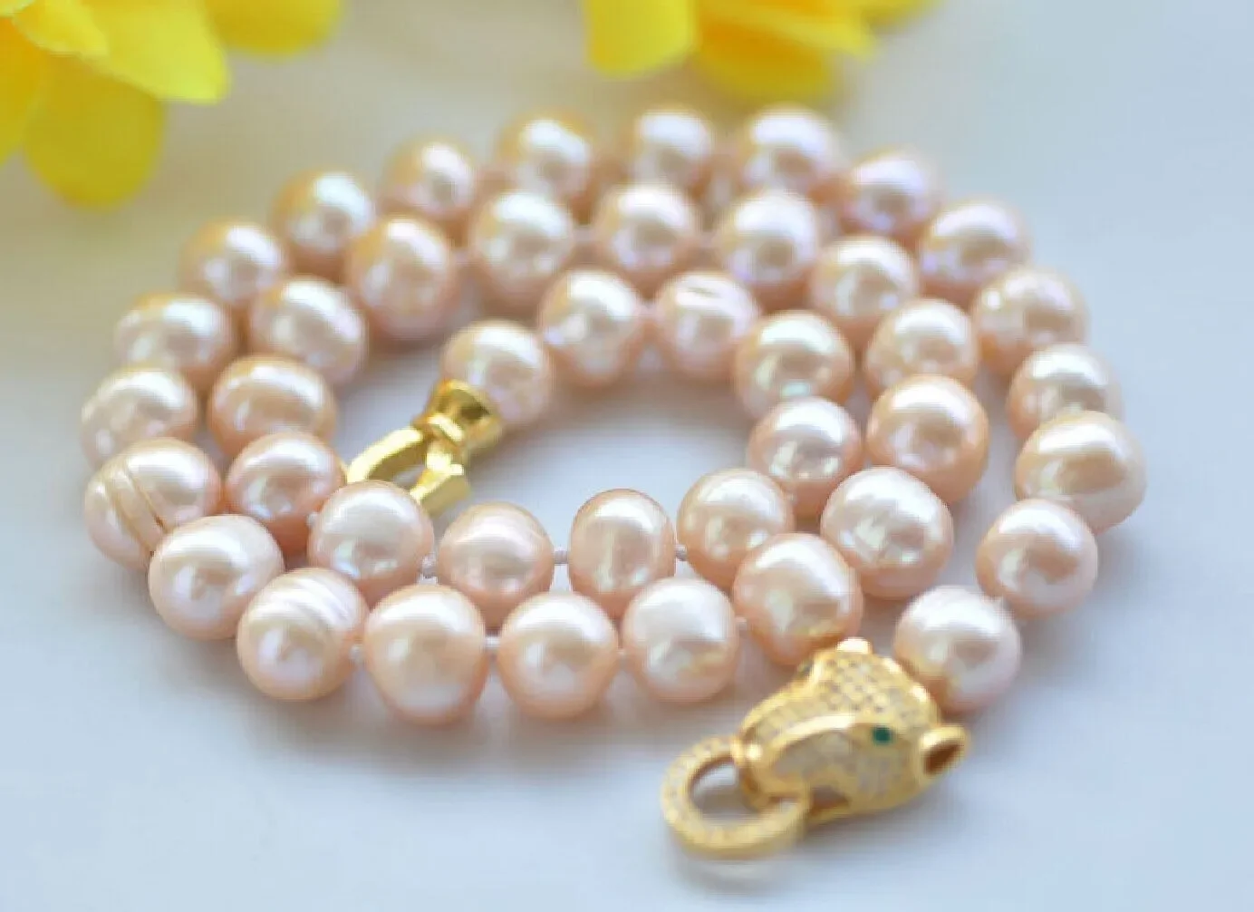 

Amazing natural AAA Japanese Akoya 9-10mm pink round pearl necklace 925 18 inch-36 inch