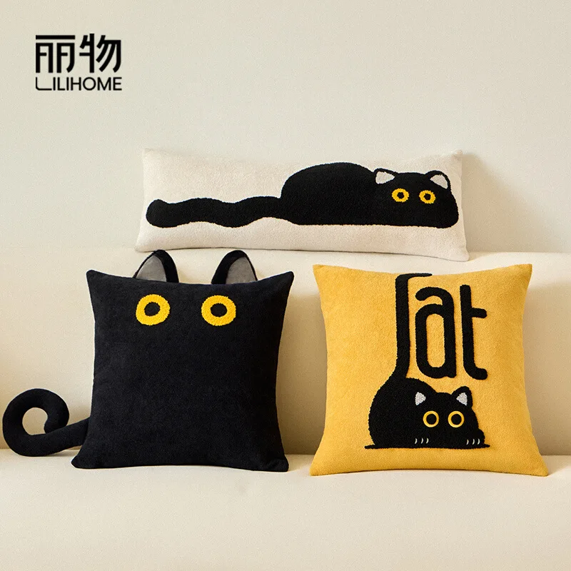 Creative sofa pillow cute black cat pillow cover cute doll removable bedroom living room cushion