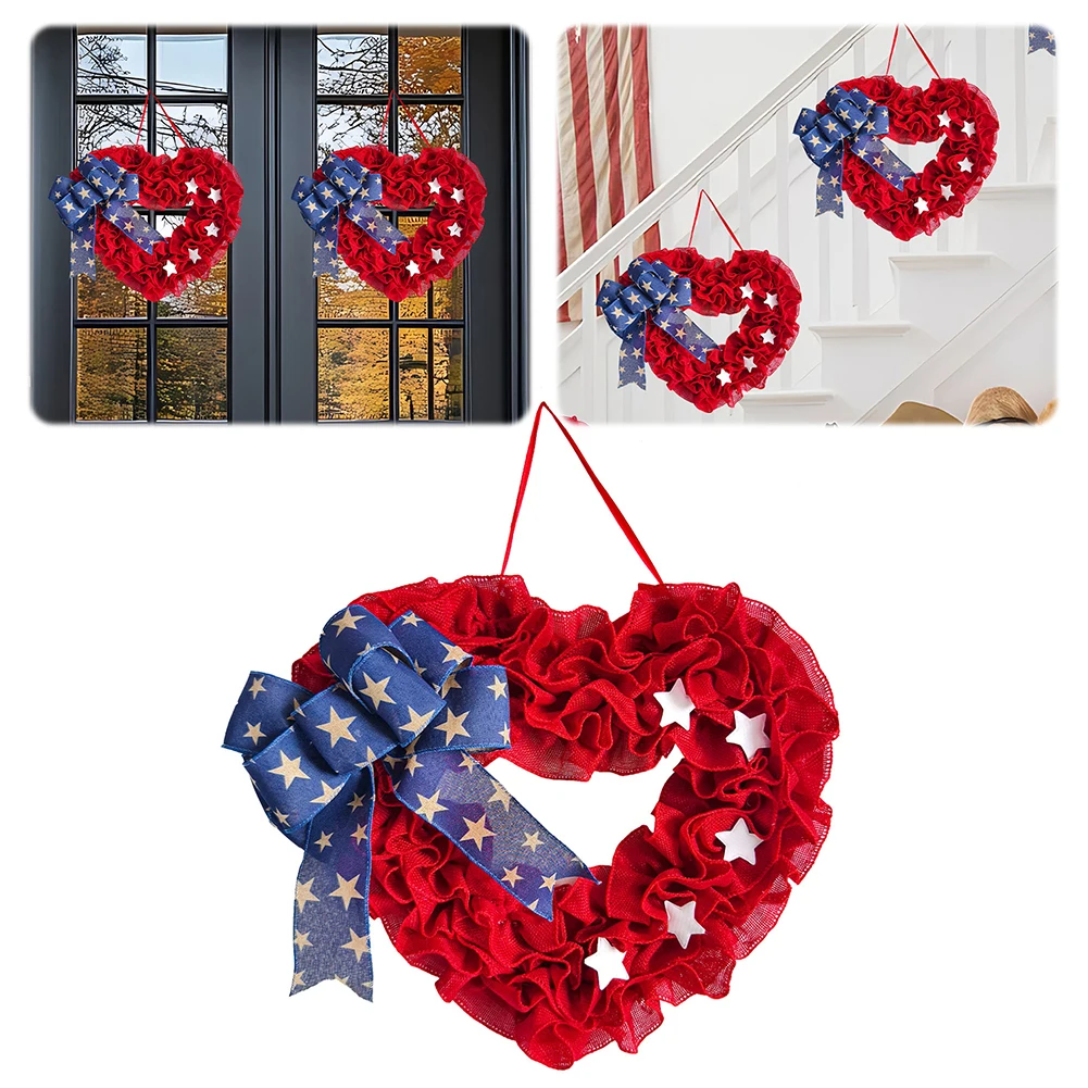 

Heart-Shaped Patriotic Independence Wreath Fourth of July Wreath Decor Door Decor Independence Day Front Door Decoration