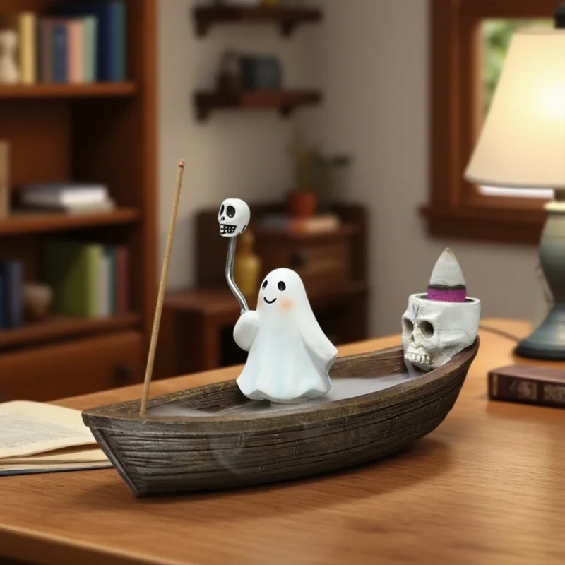 

Halloween ghost ship, skeleton ship aromatherapy home desktop decorations, fragrant seat reflow incense rack burner