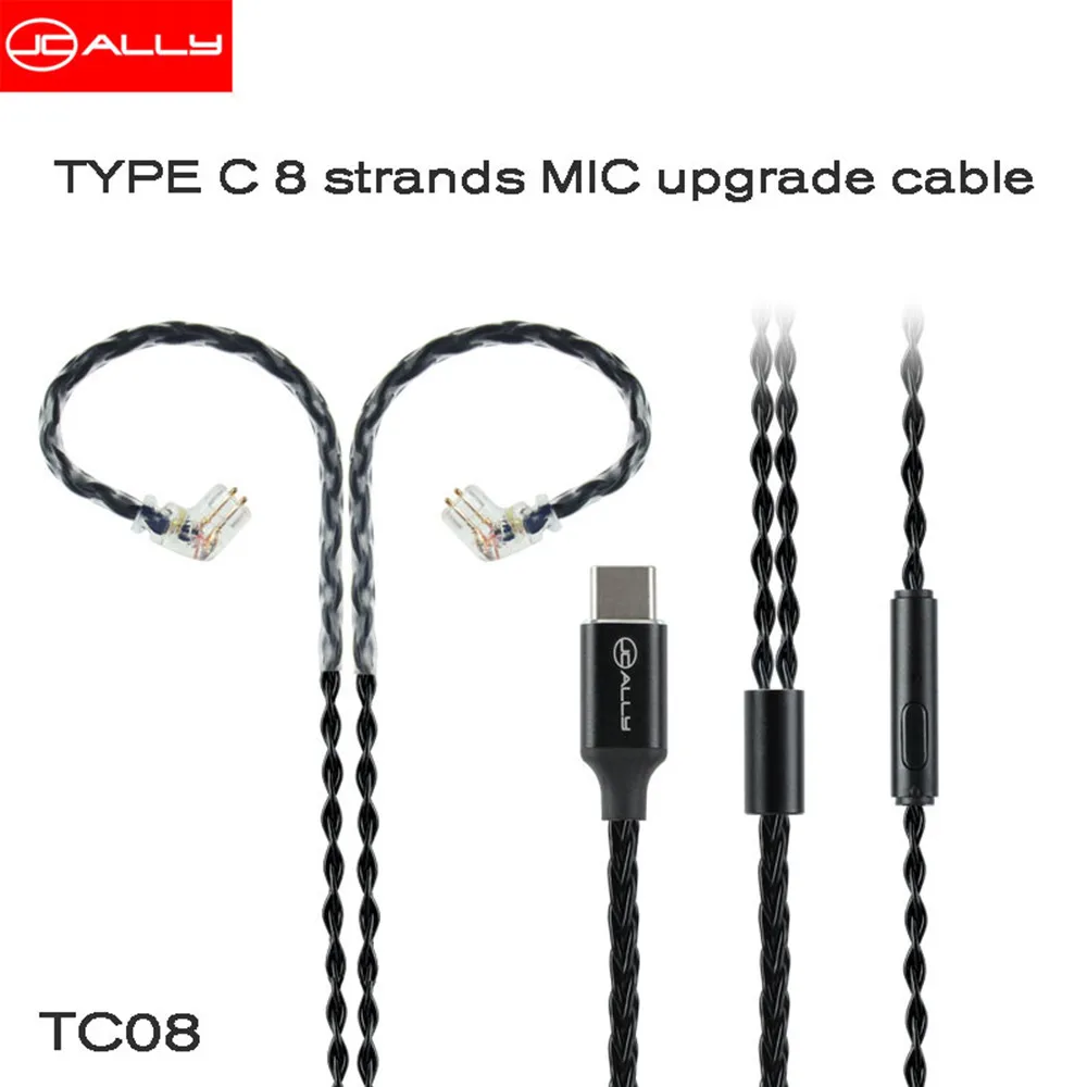 JCALLY negro TC08 PRO TC08 Cable de actualización de auriculares TYPE-C plateado con micrófono MMCX 2 pines 0,75/0,78 QDC para KZ KBEAR TRN 7HZ TFZ