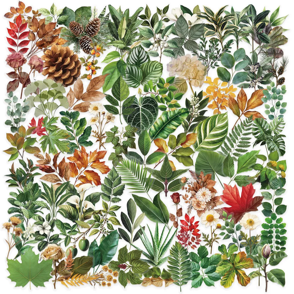 

100 шт. красочные наклейки в виде листьев растений-прозрачный декор для журналов, чехлов для телефонов, гитар, рюкзаков LanLanStickersWorld