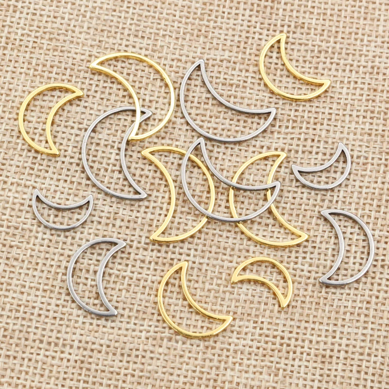 20pcs 3 Size Moon Charm Gold Stainless Steel Pendant Open Bezels Hollow Pressed Resin Frame Mold Bezel DIY Jewelry Making