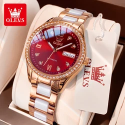 OLEVS 6637 Women's Mechanical Watches Waterproof Auto Date Week Calendar Wristwatch Top Original Fully Automatic Watch for Women