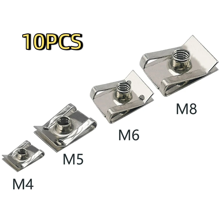 For Car Motorcycle Scooter ATV Moped 10pcs Stainless Steel U Type Clips With Thread M6 M5 M4 M8 8mm 5mm 6mm 4mm Reed Nuts