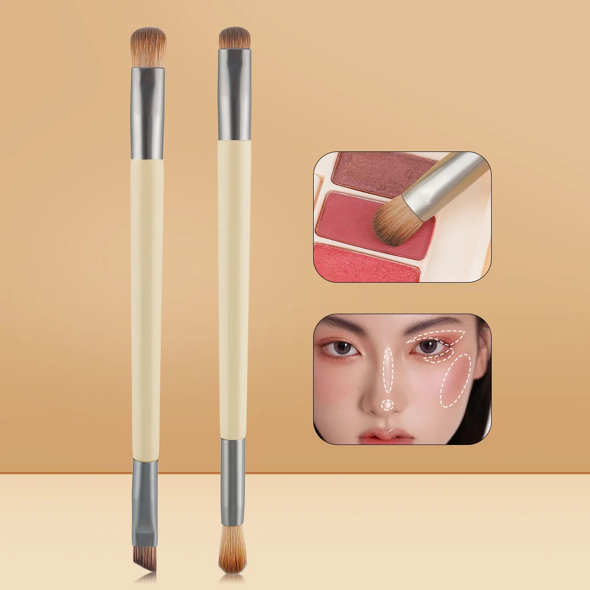 2Pcs Double Ended Eyeshadow Brush Set Nose Shadow Brow Blending Multi Functional Eye Makeup Tool