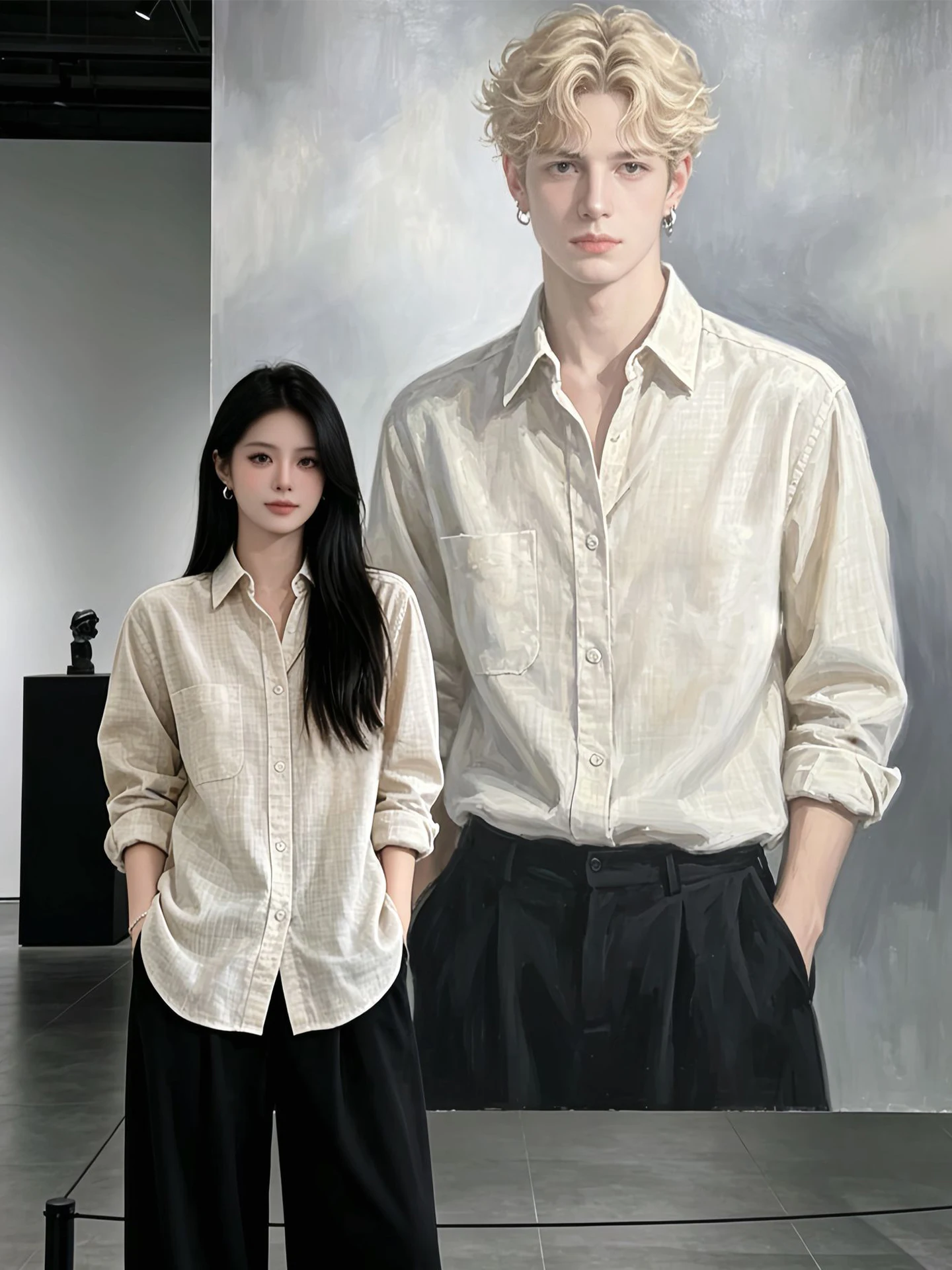 

Linen Long Sleeve Shirt Men's Summer Thin Loose Couple Sun Protection Outerwear Breathable Youth Popular Loose Fit Shirt