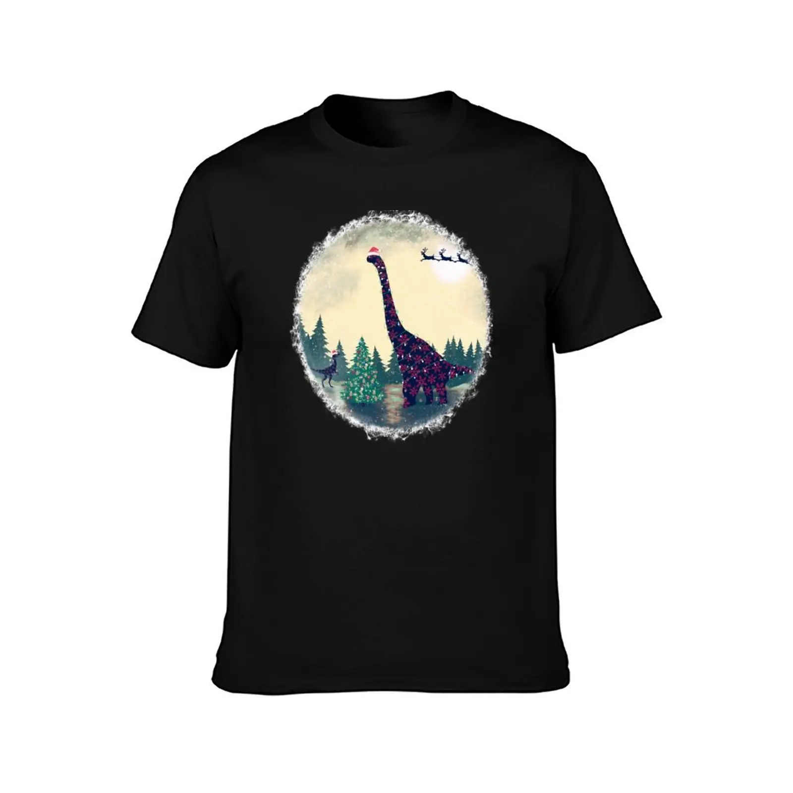 Brontosaurus and Velociraptor Christmas T-Shirt t shirt man plain T-Shirt