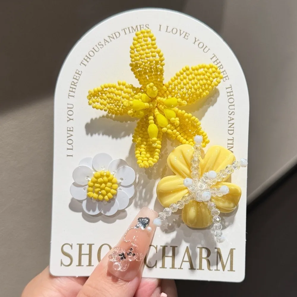 3pcs/set Flower Bead Chain Crystal Shoe Charms Tassel Pearl Sparkling Heavy Work Shoe Clips Handmade Elegant Jelly Shoes Charm