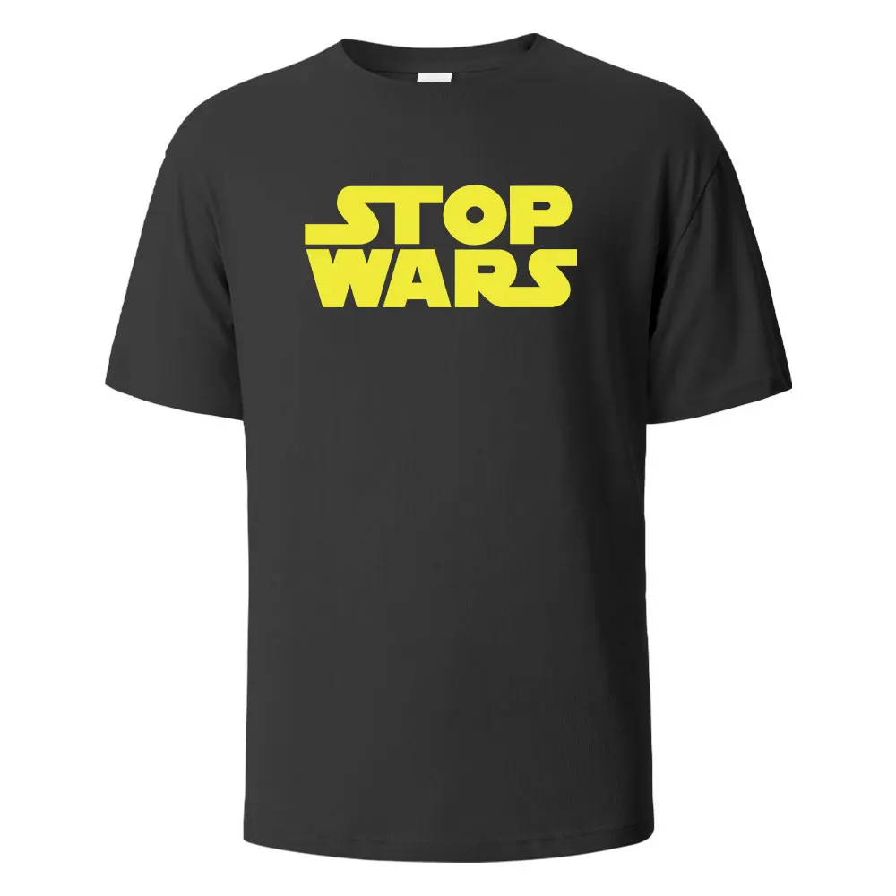 S-5XL Stop Wars Printing Men‘s T-shirt Street Casual Breathable Tees 100% Cotton Funny Tops Street Oversized T-Shirts For Men