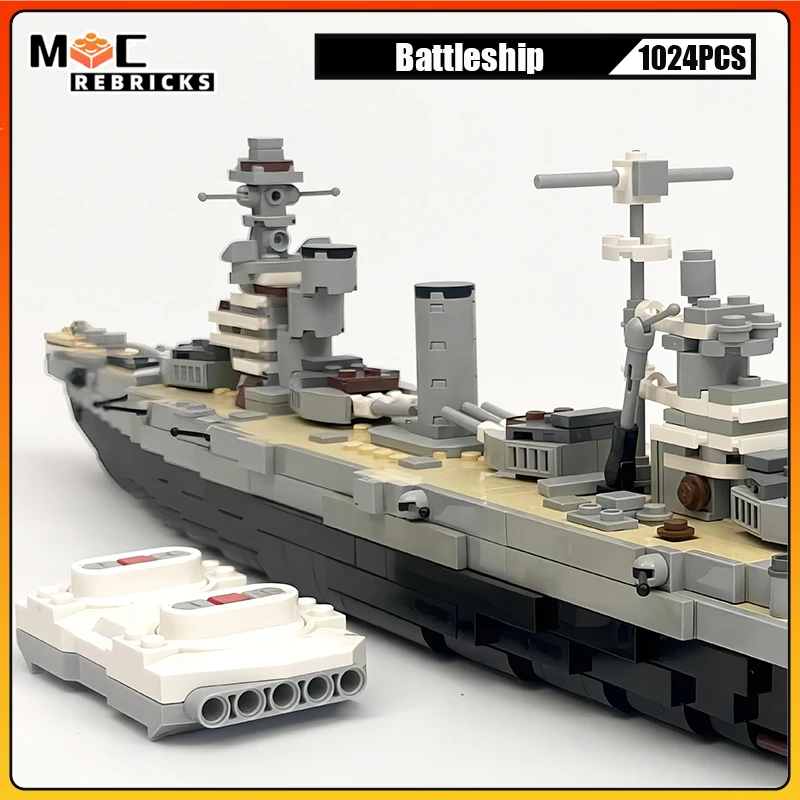 1024PCS WW2 MIlitary Warship Russian Dreadnought Battleship Remote Control Building Blocks Model DIY Creative Bricks Toys Gifts