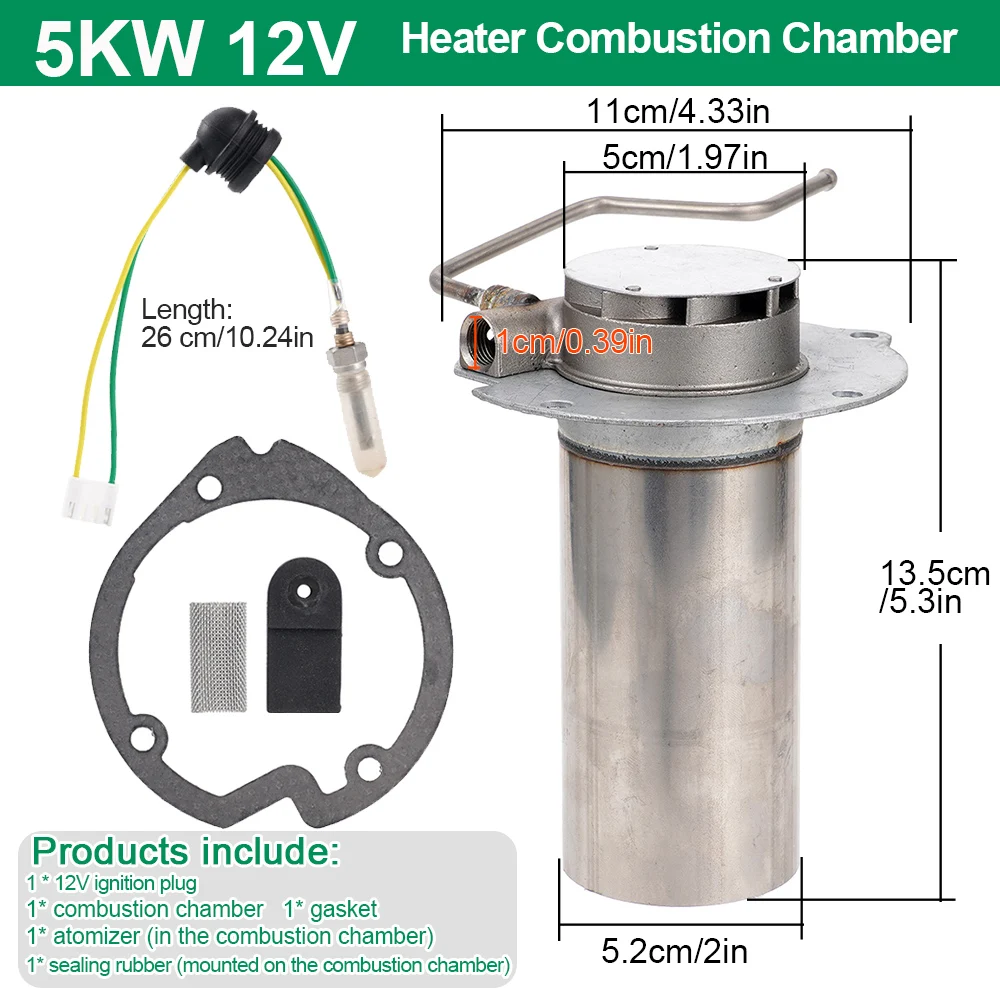 5-8KW Air ดีเซลที่จอดรถ 12V 5KW ปลั๊กจุดระเบิดใส่ไฟฉายการเผาไหม้ Chamber Combustor สําหรับรถบรรทุกรถ VAN Camper