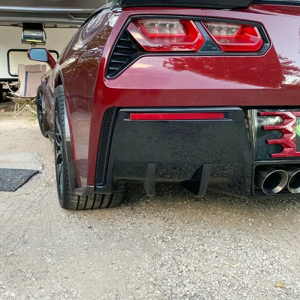 Carbon Look ABS Rear Bumper Lower Air Diffuser Fins For 2014-2019 Corvette C7