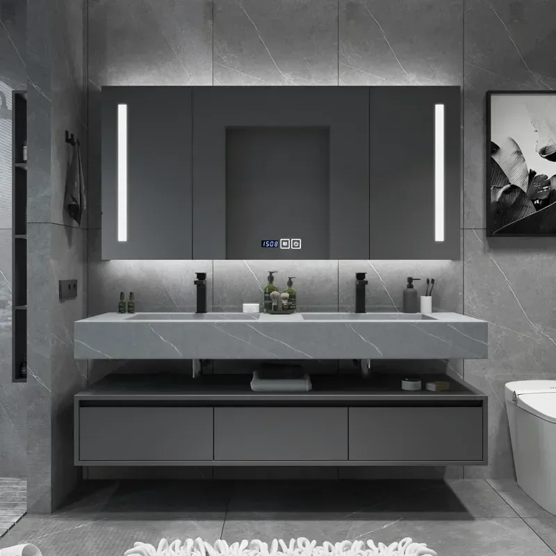 Modern  Bathroom Vanity with Sink Combo, Bathroom Freestanding Storage Cabinet Vanity with Sintered Stone Countertop Furniture