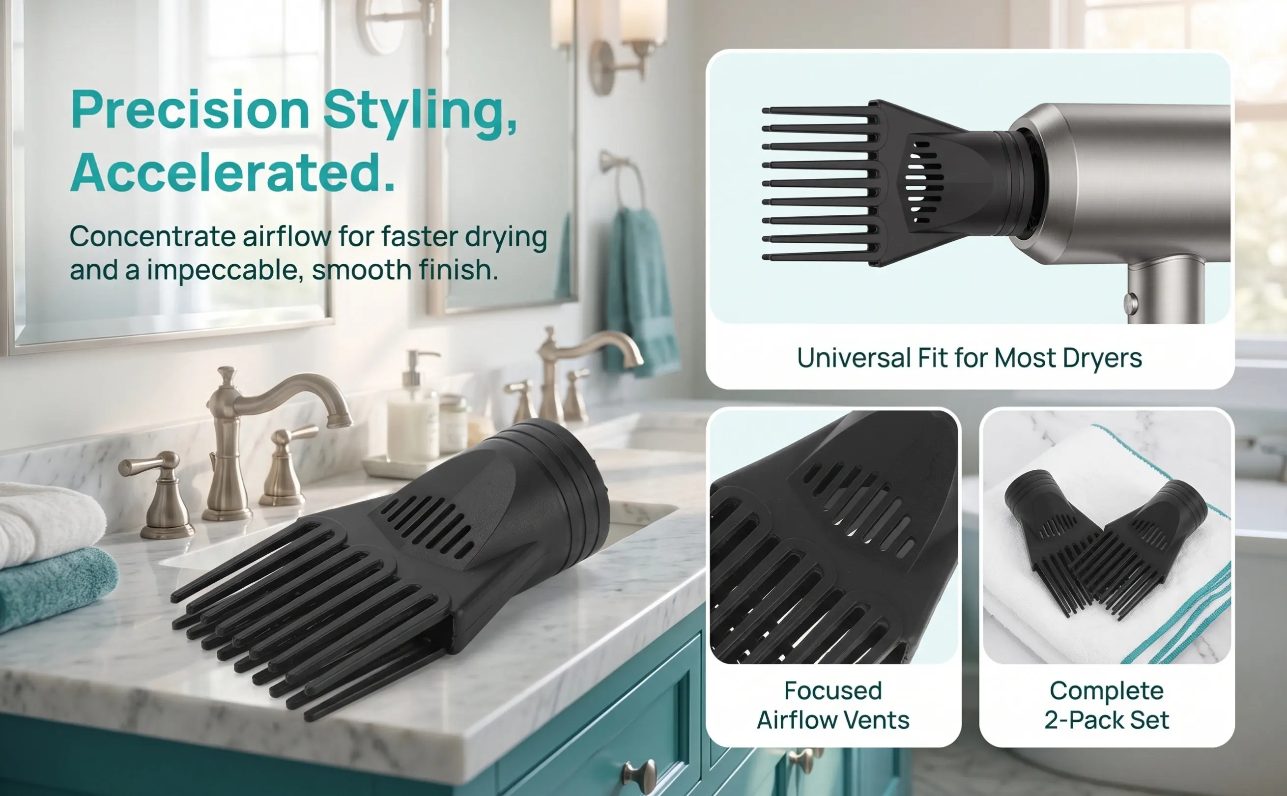 2Pcs Electric Hair Dryer Nozzle Comb Attachments Professional Blow Dryer Comb Accessories Concentrated Wind Heat Dissipation
