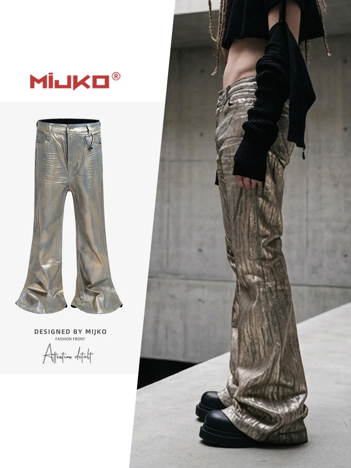 

MIJKO Coated Gold-Plated Flared Jeans ZJ151