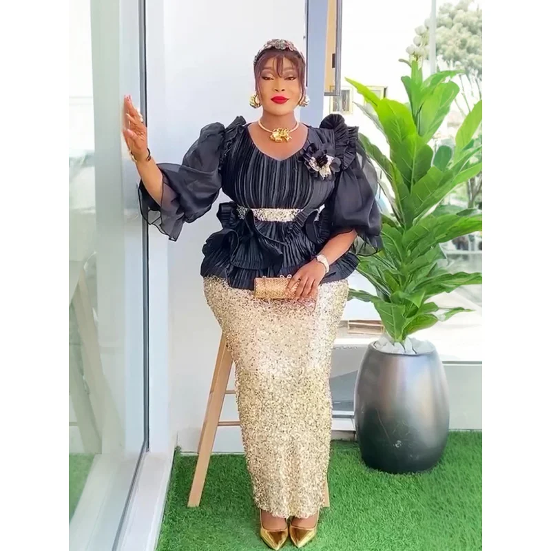 

Модное женское платье больших размеров, элегантное вечернее платье с африканскими пайетками