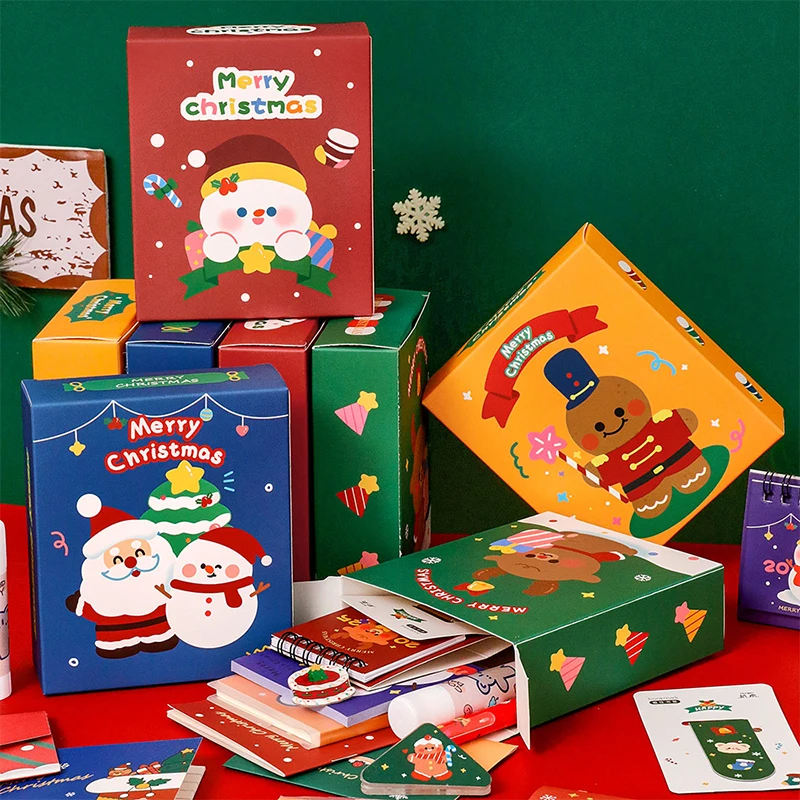 1Set Creative Christmas Stationery Blind Box Cartoon Kids Pencils Eraser Ruler Sticky Note Notebook Set School Supplies Gifts image 4