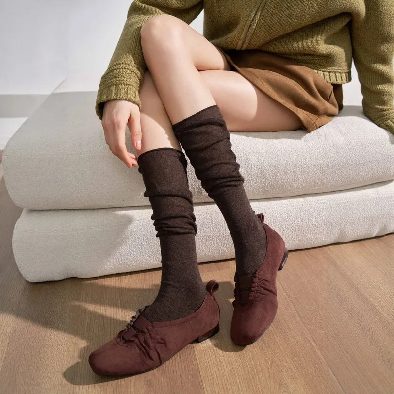 Women’s Cashmere‑Blend Loose Stacked Calf Socks, Fall Winter Warm High‑Stretch Non‑Tight Lazy‑Style Slim Fit Socks