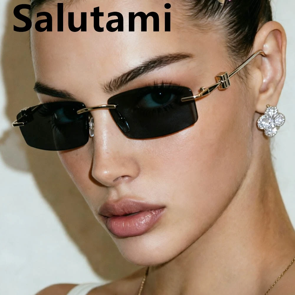 Cutting Rimless Rectangle Brand Sunglasses for Women Men New Fashion Matel Framless Sun Glasses Ladies Gradient Driving Shades