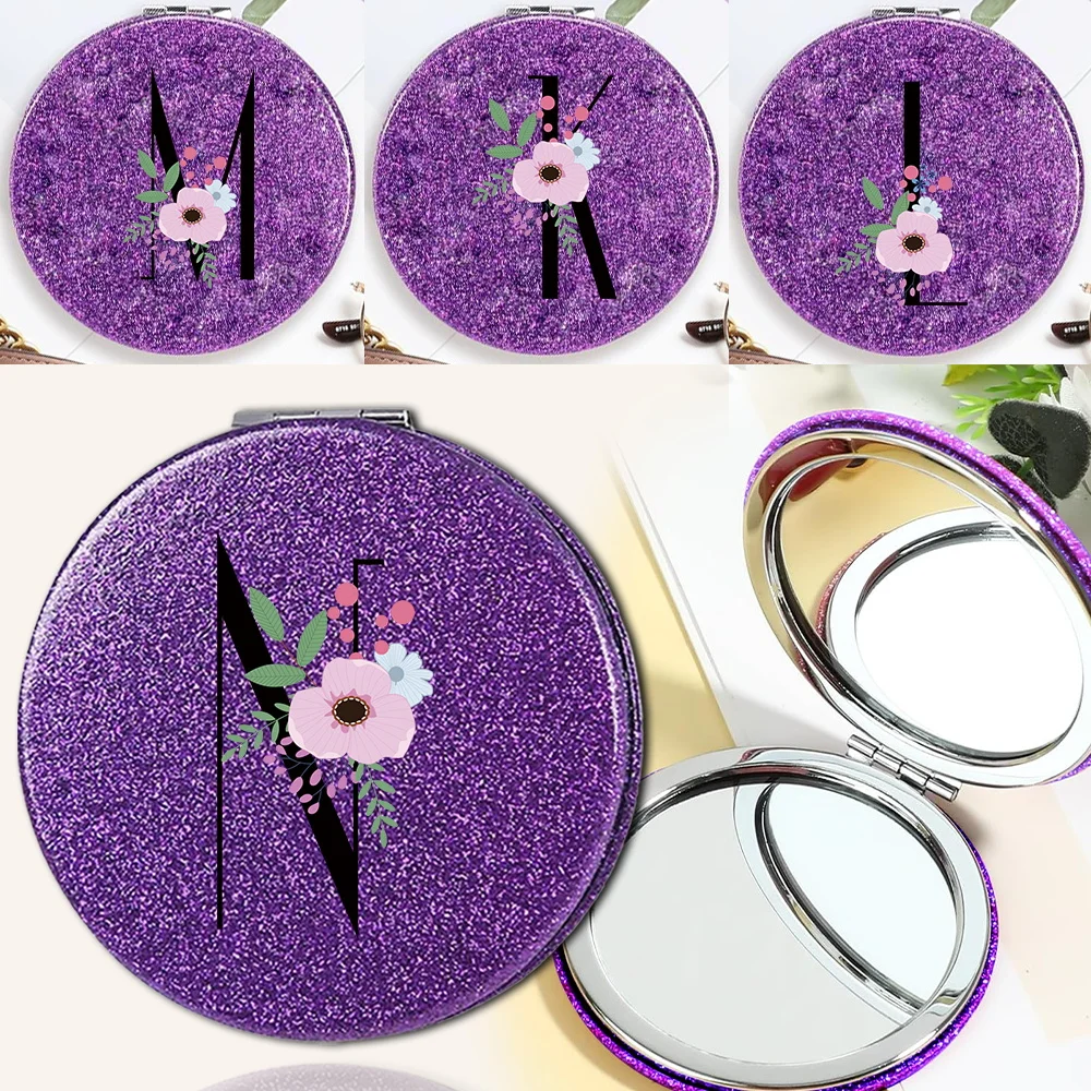 Convenient Makeup Mirror Double Sided Round Cosmetic Travel Facial Care Look Glass Portable Mirror Flower and Black Pattern