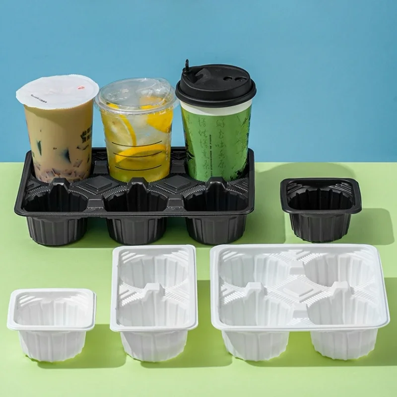 Disposable Milk Tea Cup Holder Plastic Coffee Beverage Takeaway Packaging Double Cup 4 Holes Fixed Grid Anti Scattering Tray