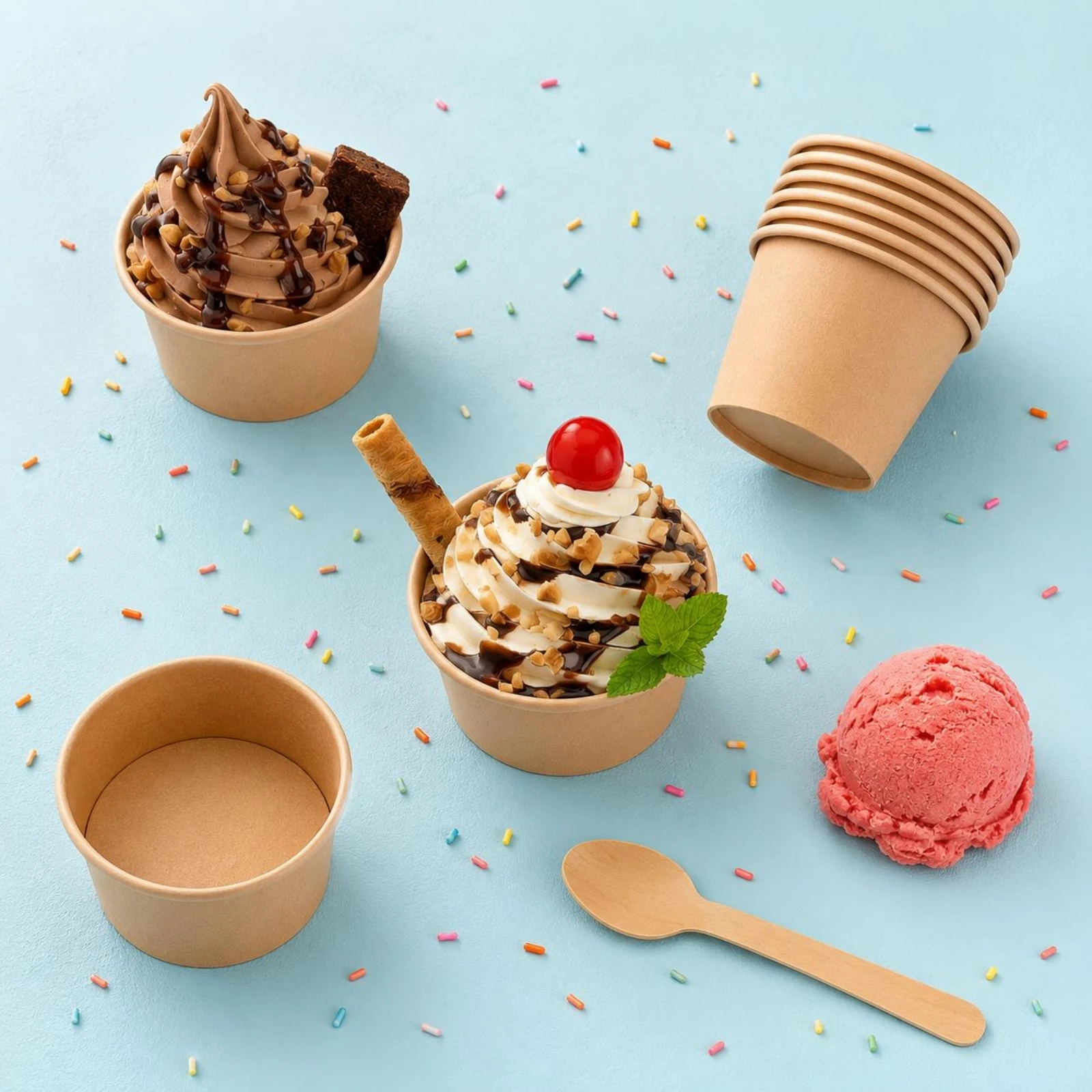 50 Pieces Kraft Paper Dessert Cup Polished Rolled Rim 8 Oz Paper Cup Compostable