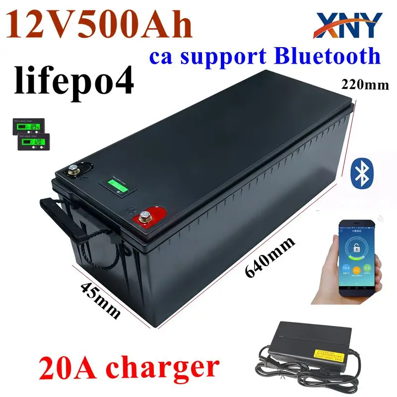 

12 В, 500 Ач, 600 Ач, литиевая батарея Lifepo4, глубокий цикл с Bluetooth, приложение BMS для солнечной системы хранения, троллинговый мотор, лодка