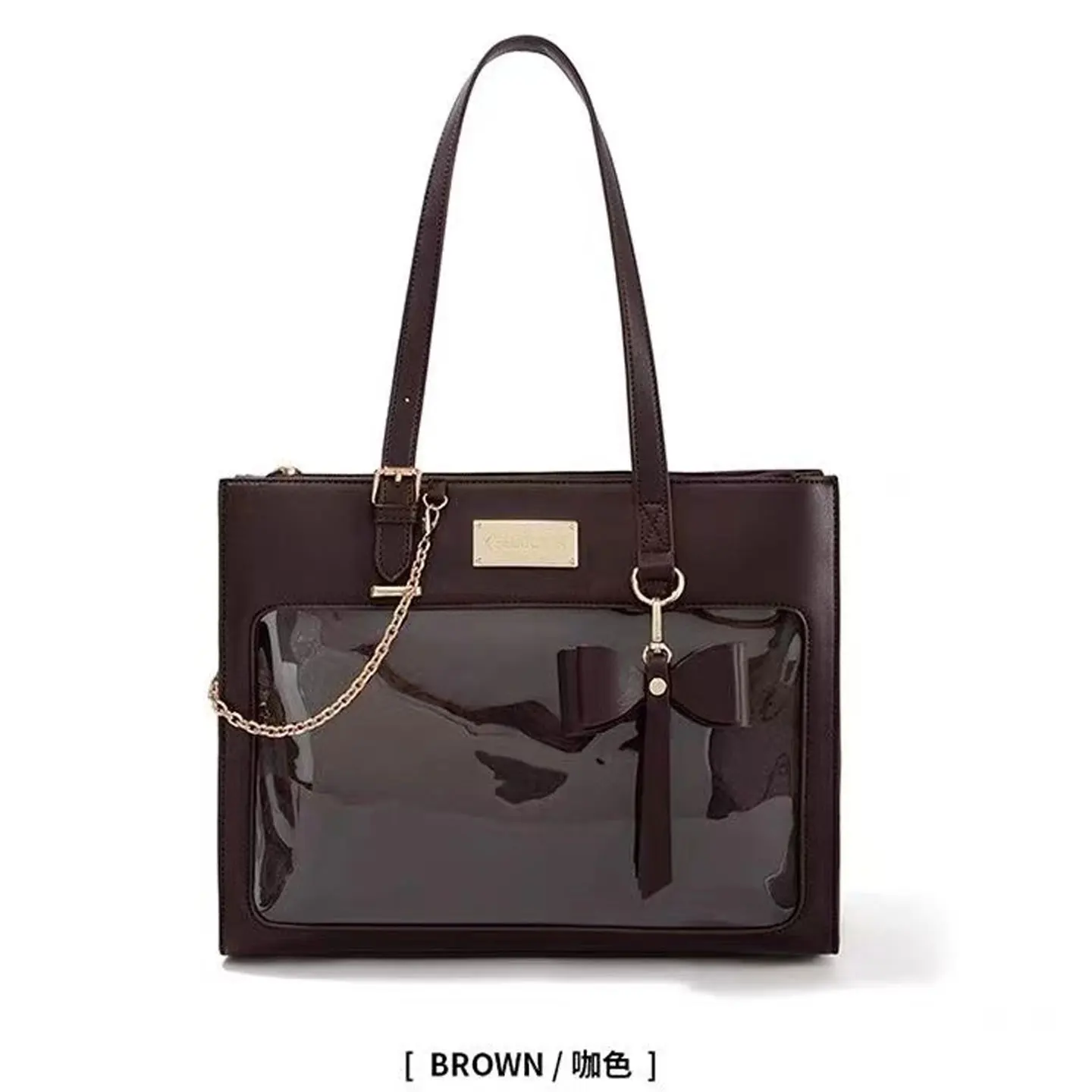 Nova Bolsa Tote de Ombro Grande Capacidade Estilo Japonês 2026 para Meninas, Bolsa Transparente de Anime Doce com Boneca de Mão