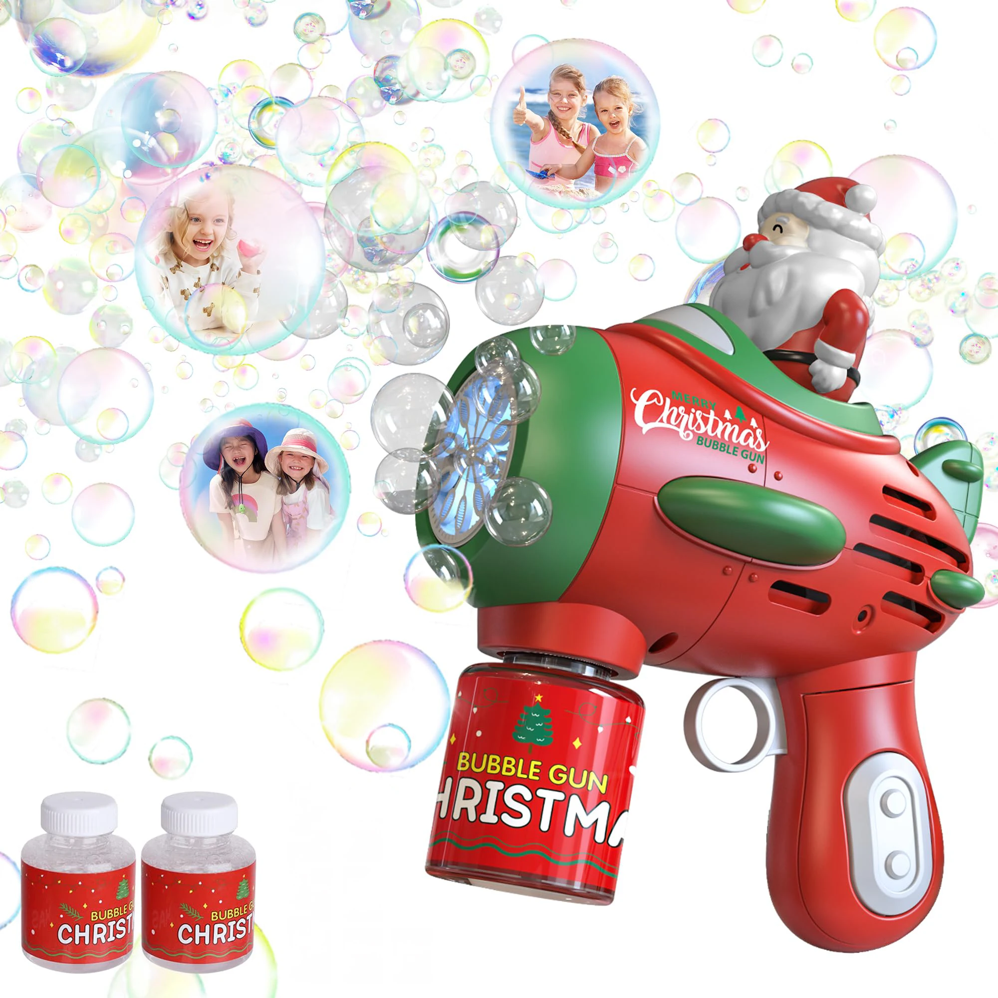 Pistolet do Baniek Mydlanych Świętego Mikołaja 10 Otworów Automatyczna Maszyna do Baniek Wysoka Wydajność 7000+ Tęczowych Baniek Na Urodziny Plenerowe Prezent Świąteczny