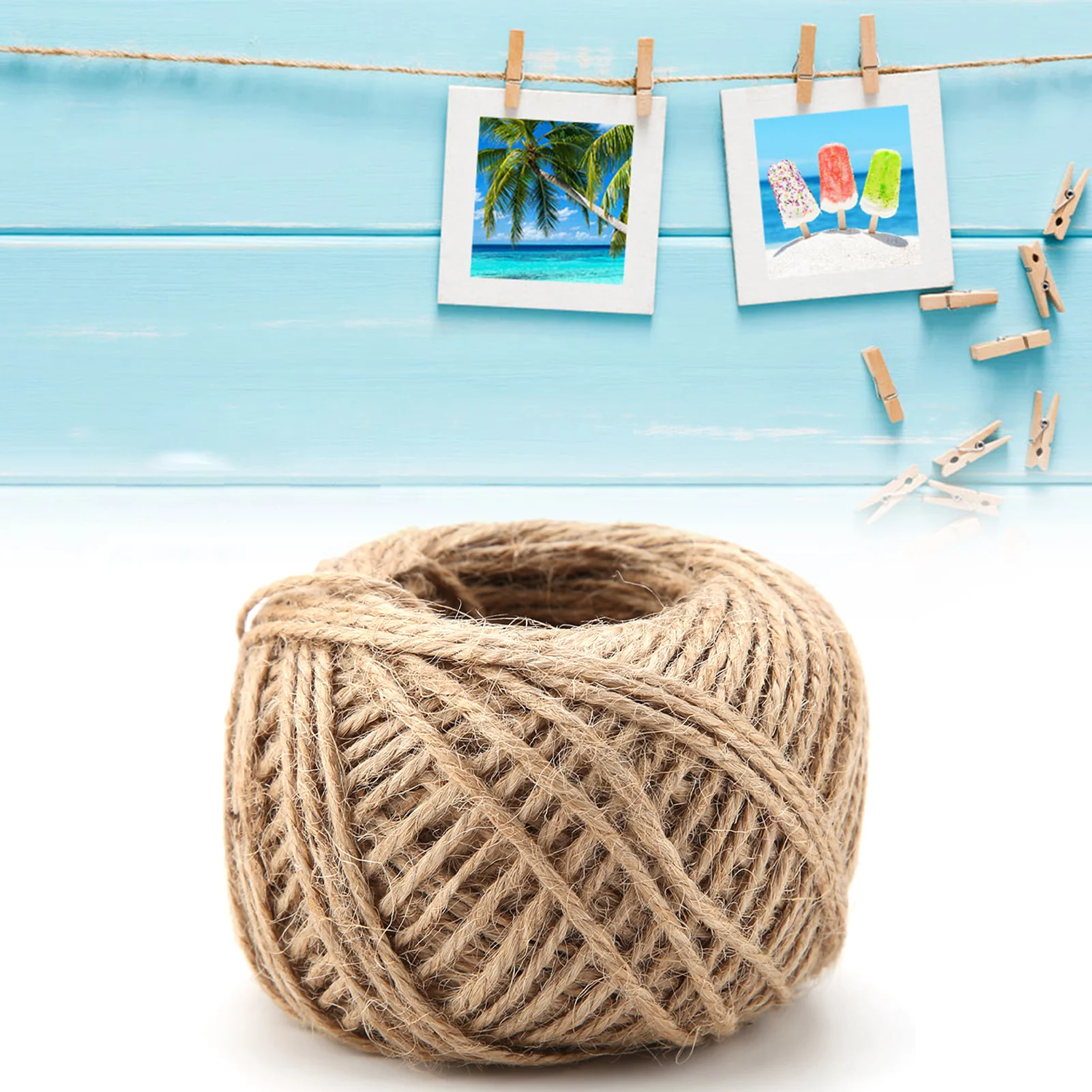 

250Pcs Natural Wooden Clothespins Photo Clips With 1 Roll 50 Meter Jute Twine DIY Wedding Party Pegs