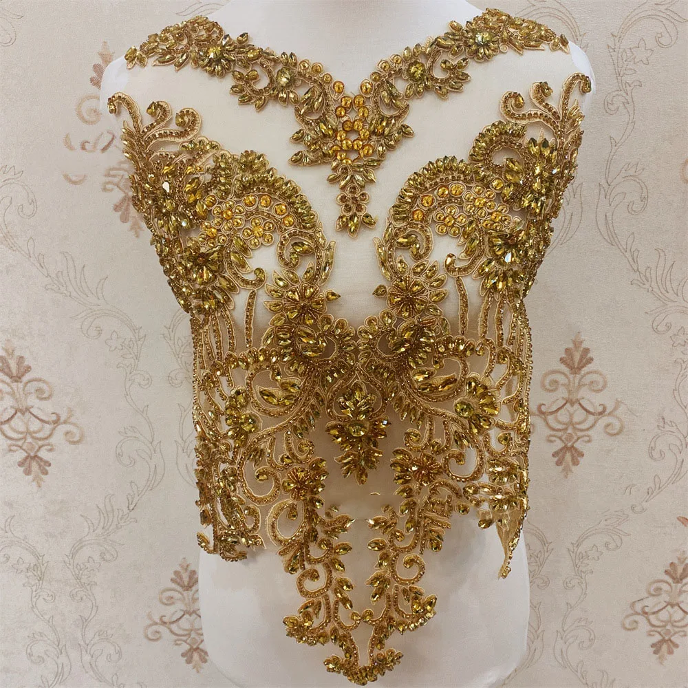手作りガラスラインストーンビーズ刺繍ウェディングドレスdiyアクセサリーと衣類用パッチ