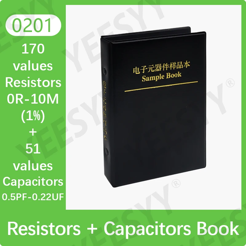 Capacitor Resistor Mixed Book 0201 0402 0603 0805 1206 1% SMD Chip Resistance 0R-10M Capacitance Assortment Kit Sample Set