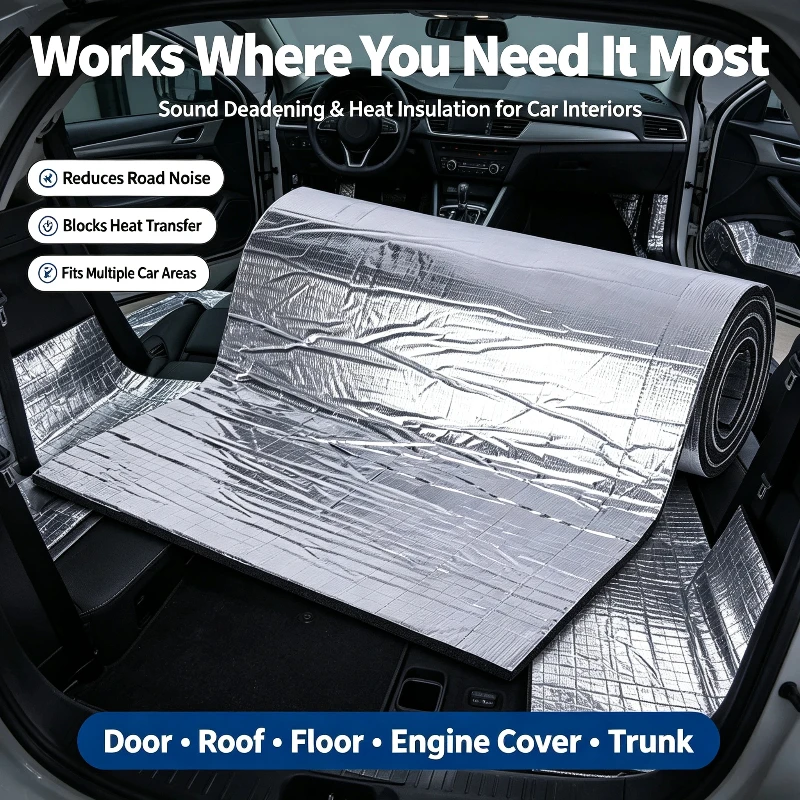 Car Fireproof Heat Insulation Soundproof Mat, Square Aluminum Foil Sound Deadening Cotton, Auto Hood Door Roof Engine Cover Nois