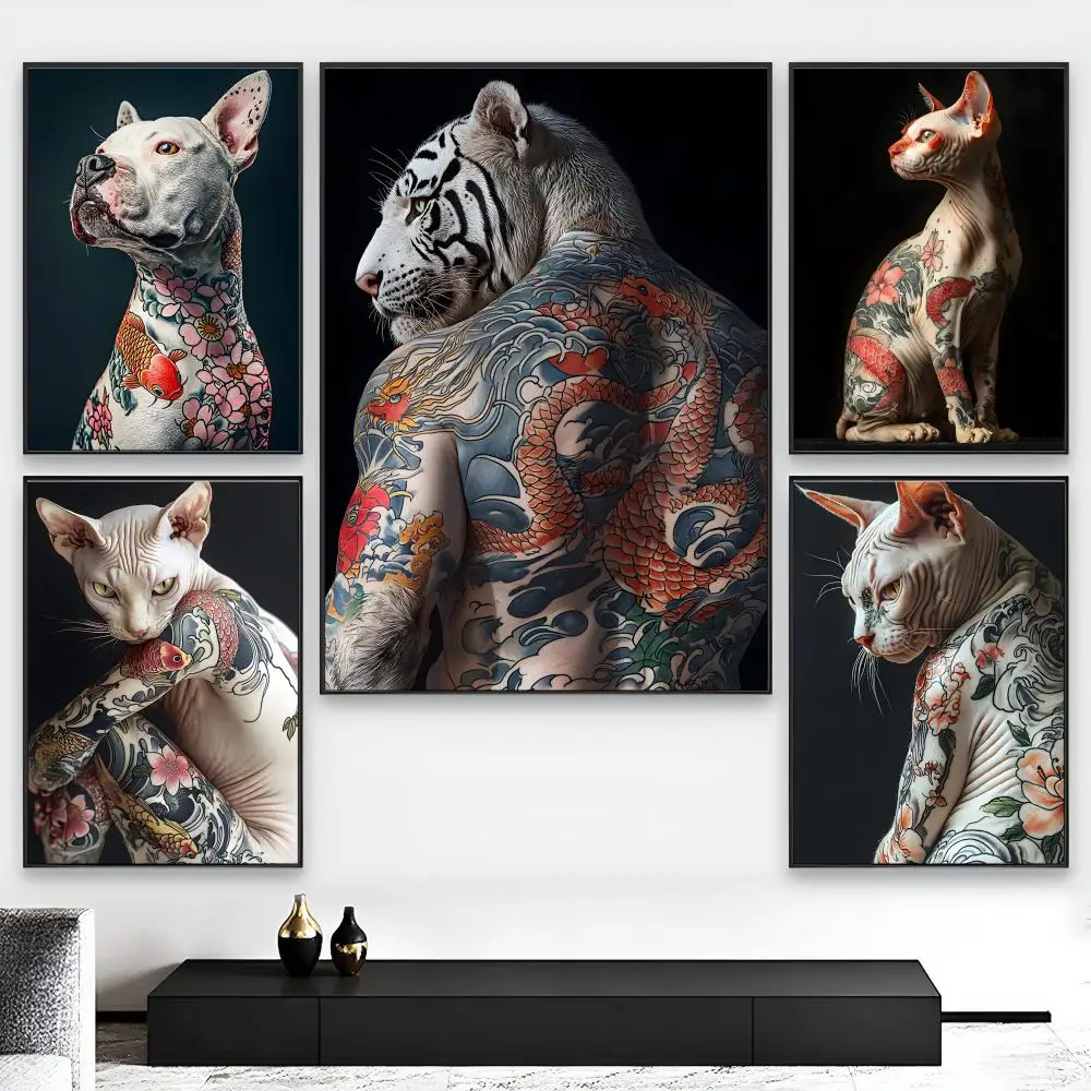 Domineering animal tattoo cool Poster Self-adhesive Art Waterproof Paper Sticker Coffee House Wall Decor