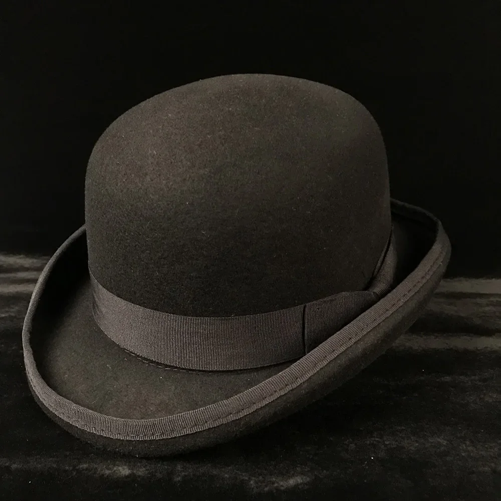 100% Wool Men Bowler Hat Crushable Dome Fedora Hat Traditional Church Billycock Groom Cap Dad Hat Big Size XXL