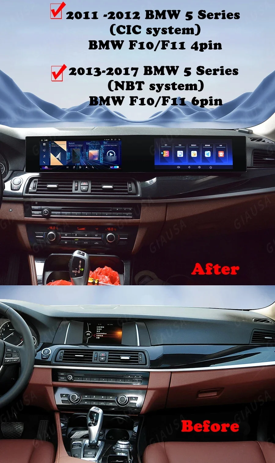 

21inch Curved Dual Screen Android Car Radio For BMW 5 Series F10 F11 X5 X6 NBT CIC 2011-2017 Stereo GPS WiFi 4G BT CarPlay Audio