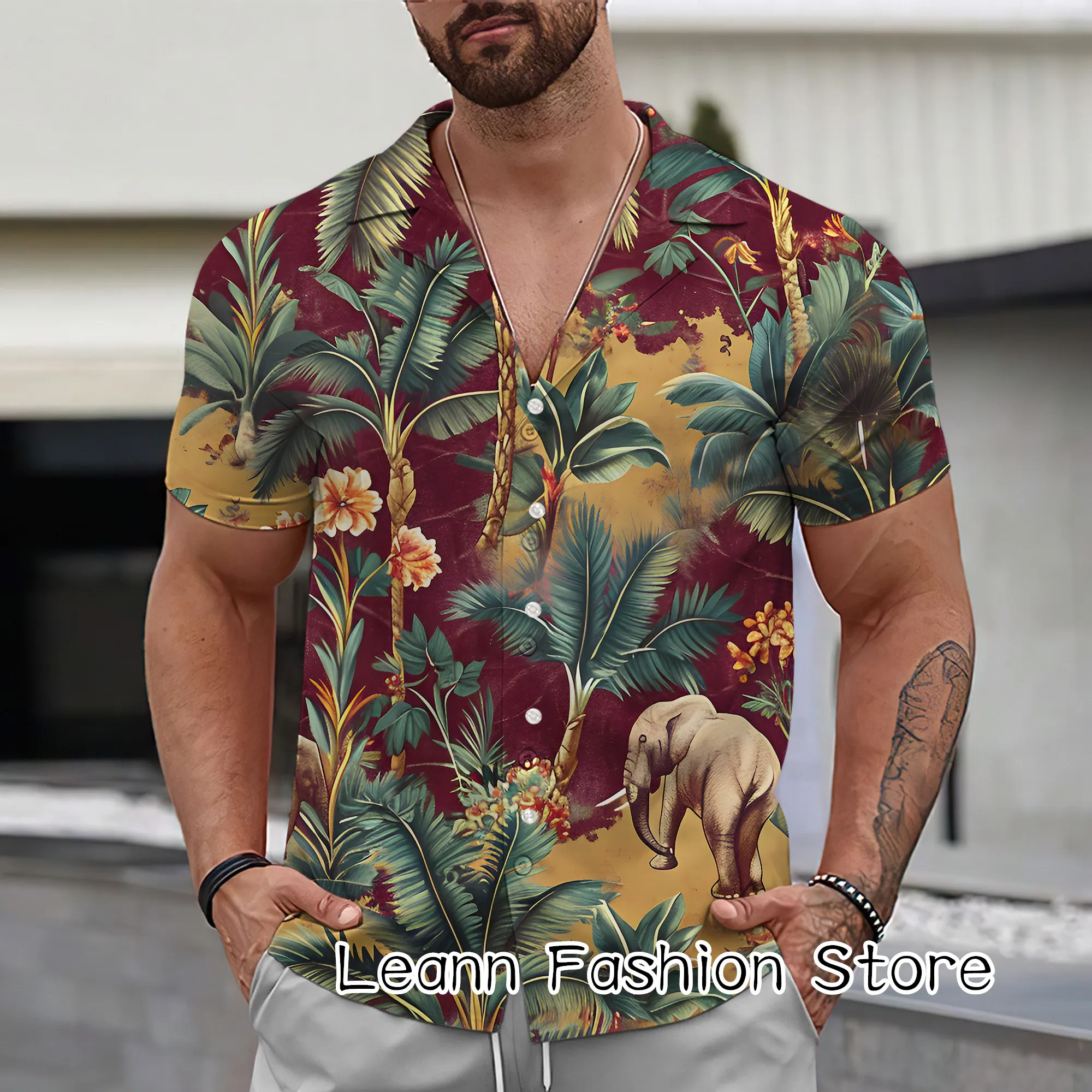 

2024 Summer Men Fashion Shirt Casual Short Sleeve Hawaiian Vacation Shirt Male Vintage Shirt Button Clothing Daily Streetwear