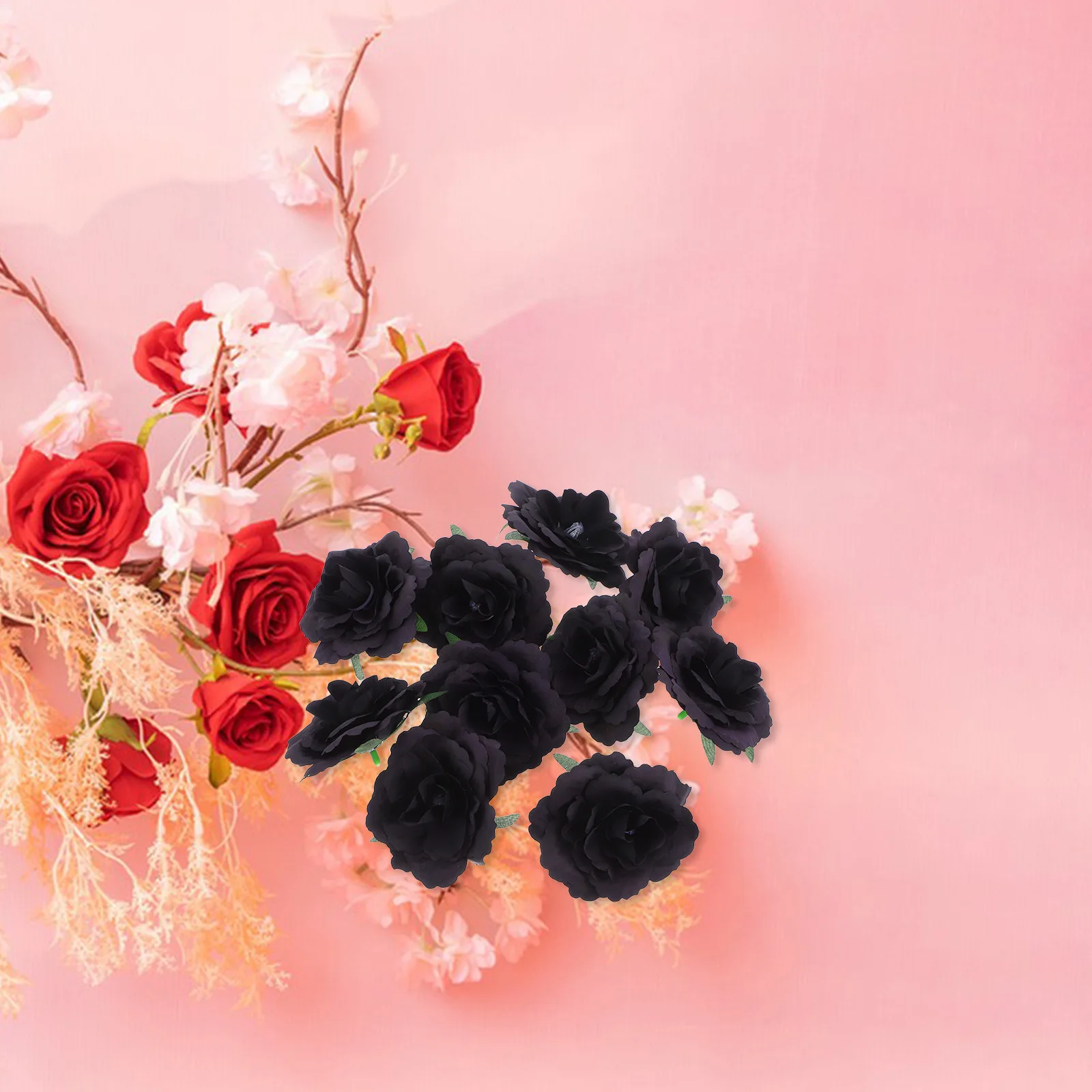 

10Pcs Faux Camellia Flower Heads High Realism Black Artificial Flowers for DIY Craft Wedding Home Decor Floral Arrangements