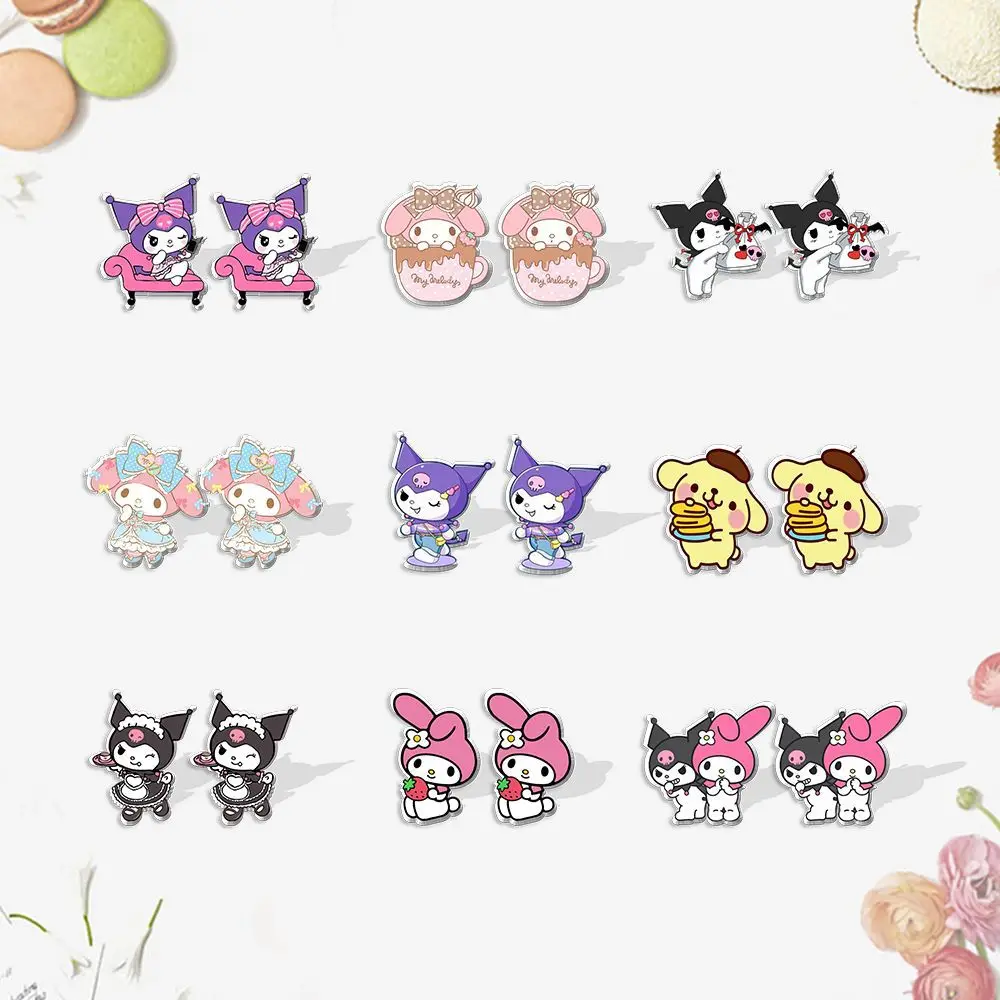 Sanrio Hello Kitty Earrings DIY Kuromi My Melody Design Ear Studs Fashion Jewelry Stud Earrings Accessories Kids Friends Gifts