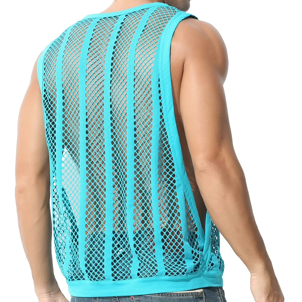 Stretch Large Size Mesh Tops Men\'s Casual Hollow Out Sexy Vest Streetwear Men\'s Muscular Tank Tops Gym Clothing