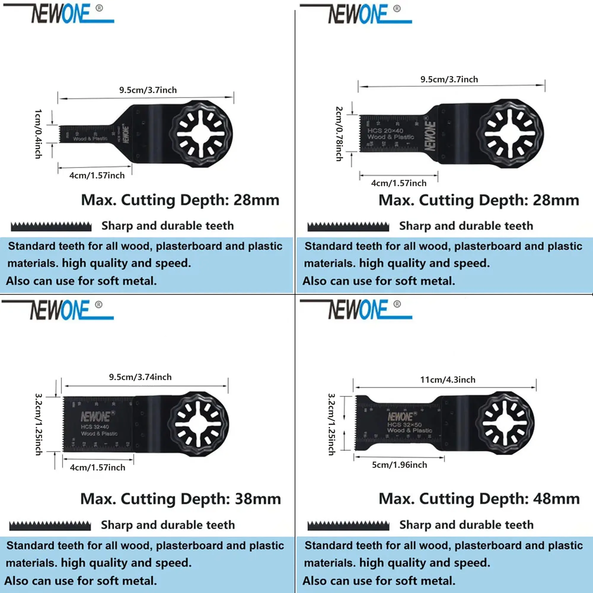 NEWONE 33 adet HCS10mm/20mm/32mm/45mm/65mm testere bıçakları kesme ahşap, plastik, metal için zımpara pedi salınan araçları ile set
