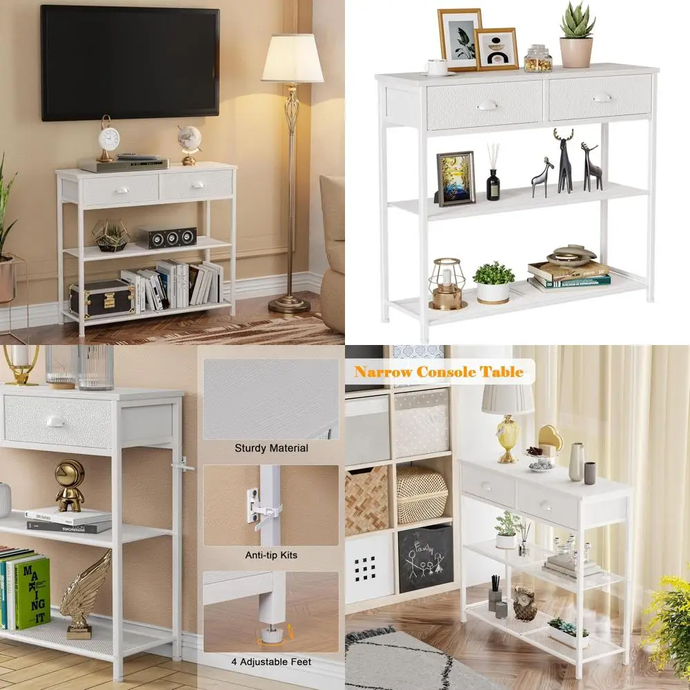 

White 30 Storage Console Table with 2 Drawers and Shelves for Entryway, Living Spaces, and Bedrooms
