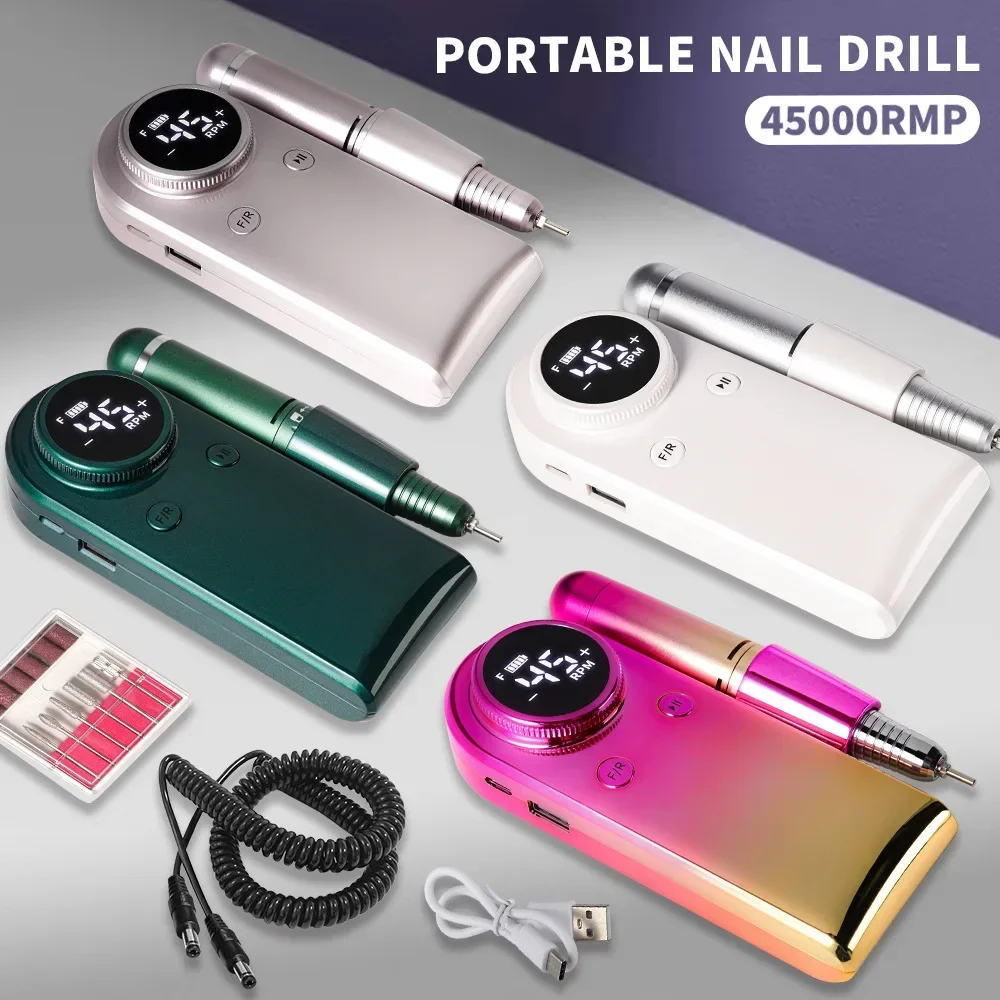 45000RPM Professional Rechargeable Electric Nails Removal Pedicure Polishing Nail Drill Portable Cordless Nail File Machine Gels